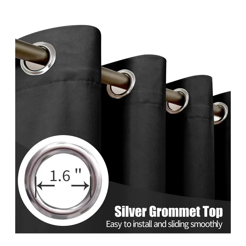 Velvet Black Out Curtains for Bedroom, Grommet Thermal Insulated 4 Panels 52x63”